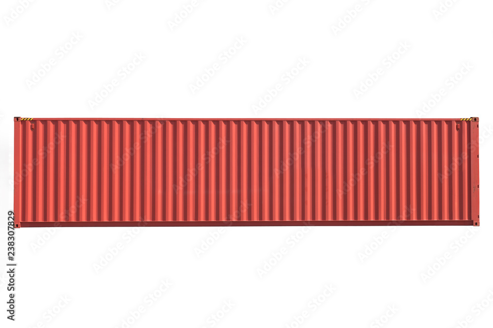 New manufacturing of shipping red 40' high cube container on side panel view on the white background. New manufacturing of shipping red 40' high cube container on side panel view on the white background.