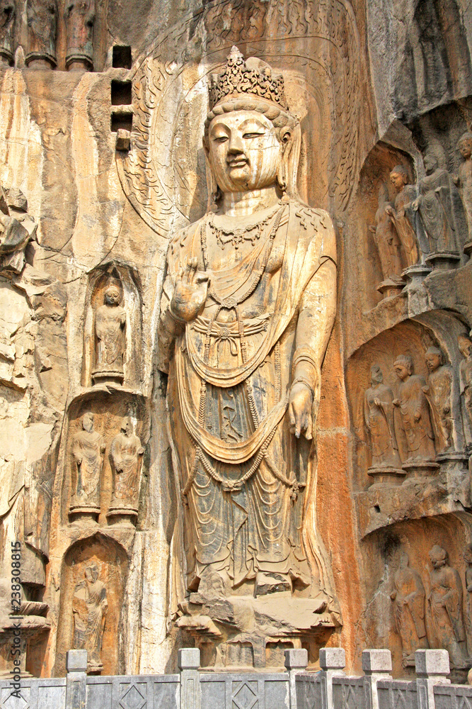 Longmen Grottoe : Bodhisattava sculptures of Fengxiansi cave. The world heritage site, Chinese Buddhist art. Louyang, Henan province China. Selective focus.