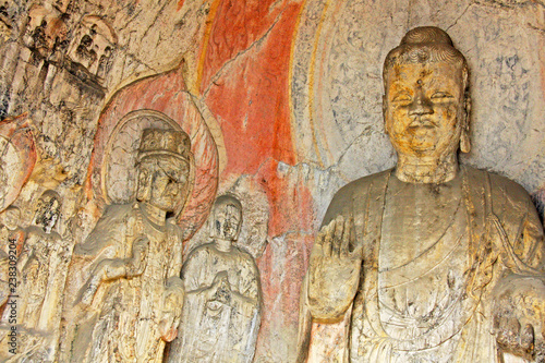 Longmen Grottoe : Sakayamuni sculpture in the South Binyang Cave. The world heritage site, Chinese Buddhist art. Located in Louyang, Henan province China. Selective focus.