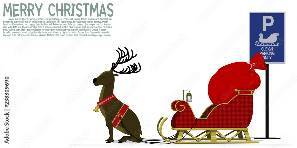 Isolated sleigh with reindeer at the parking area - obrazy, fototapety, plakaty 
