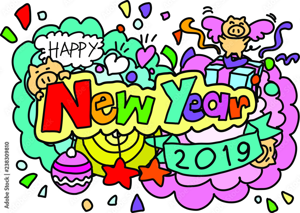 Fototapeta premium Happy new year hand drawn style