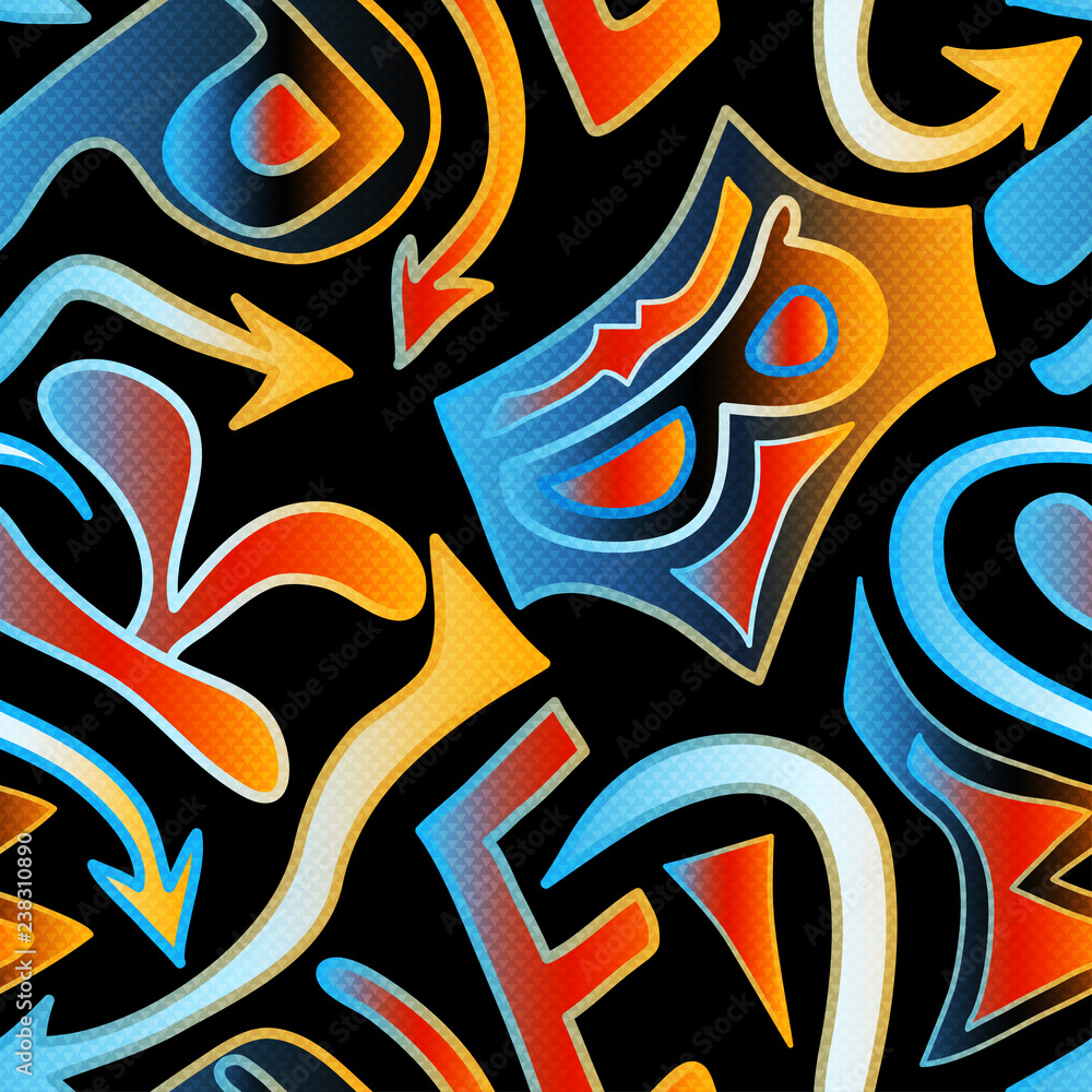 Graffiti bright seamless pattern on a white background illustration