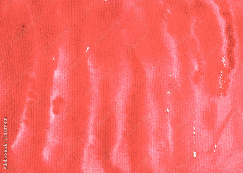 Red watercolor striped background texture. Handwork on paper with paints. Blurred, horizontal, abstract, valentine day concept.