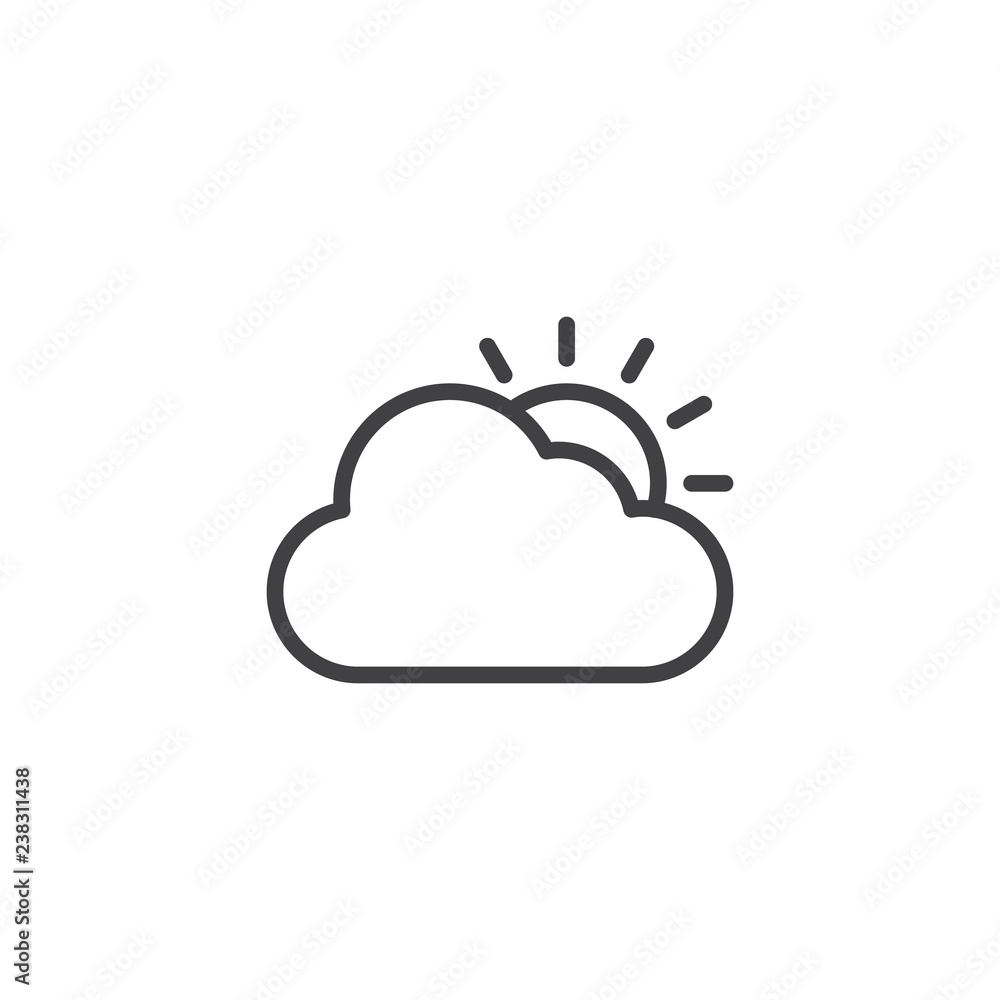 Cloud and sun outline icon. linear style sign for mobile concept and web design. Cloudy sunny day weather line vector icon. Partly Sunny symbol, logo illustration. Vctor graphics Cloud and sun outline icon. linear style sign for mobile concept and web design. Cloudy sunny day weather line vector icon. Partly Sunny symbol, logo illustration. Vctor graphics