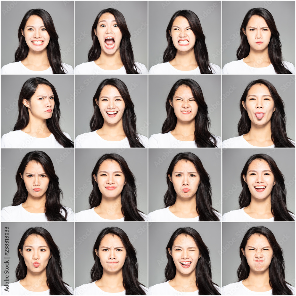 collage with different emotions in same young woman Stock Photo | Adobe ...