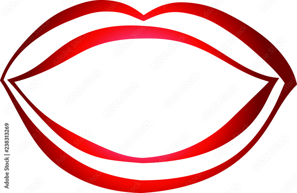 Fototapeta premium Rich Lady's Red lips Comic style outline
