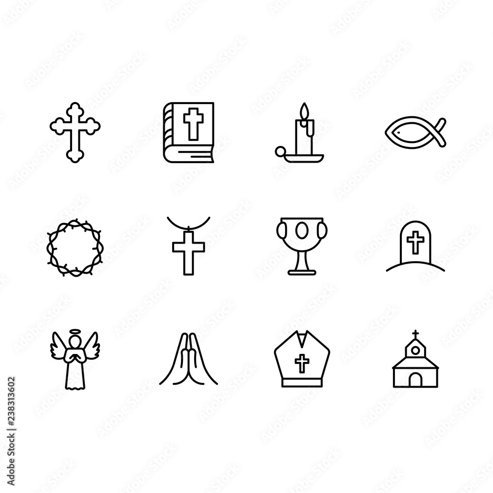 Basic RGBSimple set symbols religion and church line icon. Contains ...