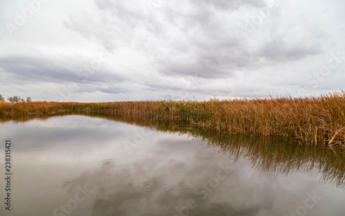 Lake in the steppe of kazakhstan in the autumn.