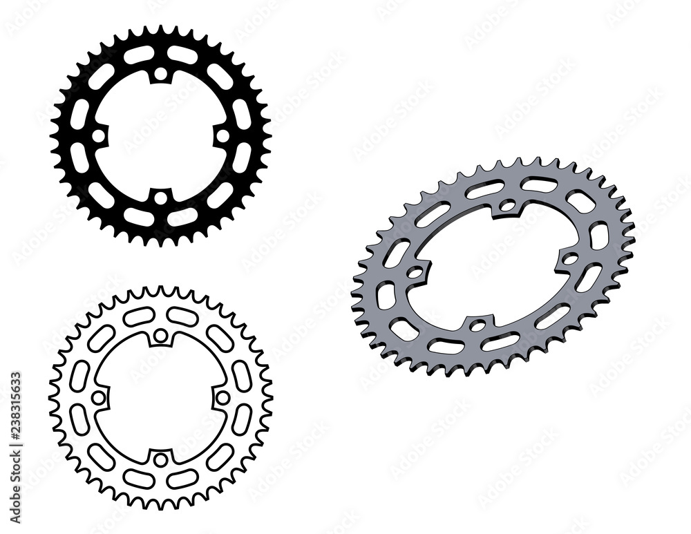 Sprocket wheel. Bicycle parts. 3D effect and flat vector Sprocket wheel. Bicycle parts. 3D effect and flat vector