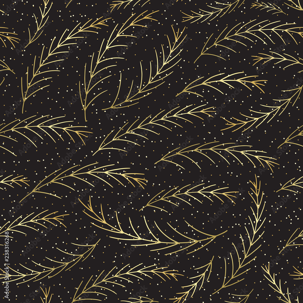 Christmas tree branches seamless pattern. Hand drawn pine decoration vector background. Winter Xmas texture for surface design, textile, wrapping paper, wallpaper, phone case print, fabric.