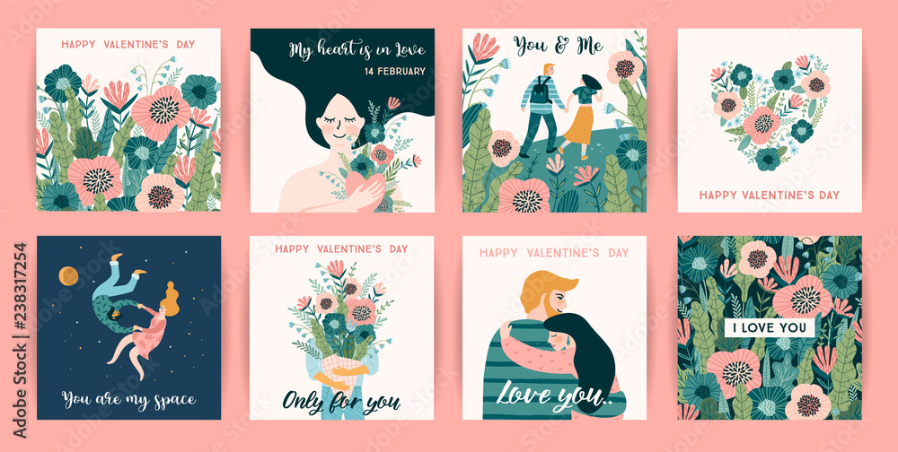 Romantic set of cute illustrations. Vector design concept for Valentines Day and other users. Romantic set of cute illustrations. Vector design concept for Valentines Day and other users.