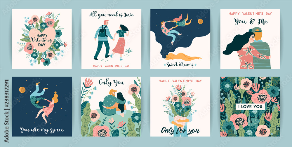 Fototapeta Romantic set of cute illustrations. Vector design concept for Valentines Day and other users.