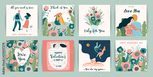Romantic set of cute illustrations. Vector design concept for Valentines Day and other users.