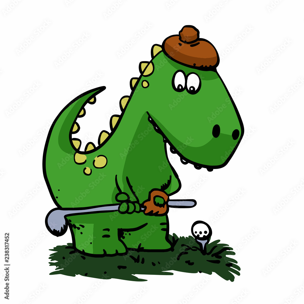 Obraz premium Dinosaur golfer - funny dinosaur