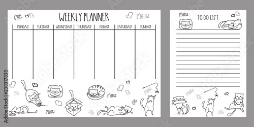 Weekly planner and to do list with cute cats and kittens