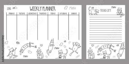 Weekly planner and to do list with cute cats and kittens