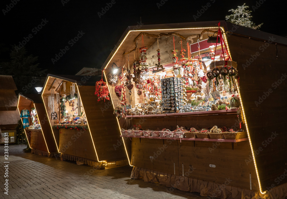 Christmas market booth in Merano south tyrol italy - obrazy, fototapety, plakaty 