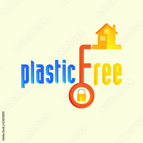 Plastic free typographic design with happy character as a gimmick. Living without plastic to save environment concept. Vector illustration.