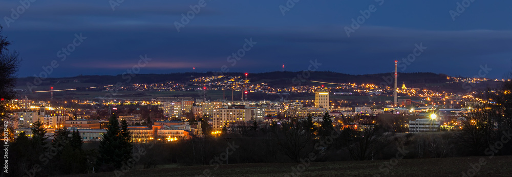 Panoramatic view to city Ceske Budejovice at night