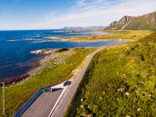 Sea coast and camper car, Andoya island Norway
