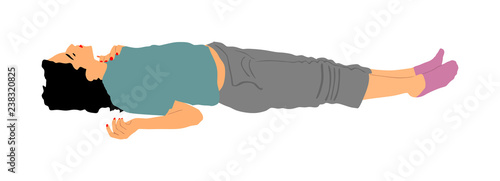 Dead girl lying on the sidewalk vector illustration. Drunk girl unconscious after party. Patient women rescue. Drugged person overdose. Sick teenager. Injured lady after car crush accident. First aid.