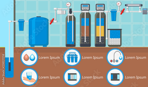 Water Treatment Plant. Vector Flat Illustration.