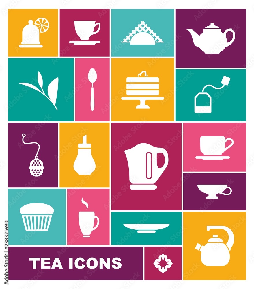 Tea icon set. Vector illustration in flat style Tea icon set. Vector illustration in flat style