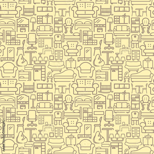 Seamless furniture background. Vector pattetn with linear icons