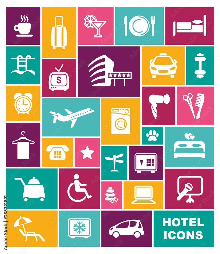 Flat icons on a hotel theme. Vector illustration Flat icons on a hotel theme. Vector illustration