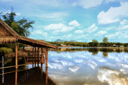 Ancient Thai house on the river.