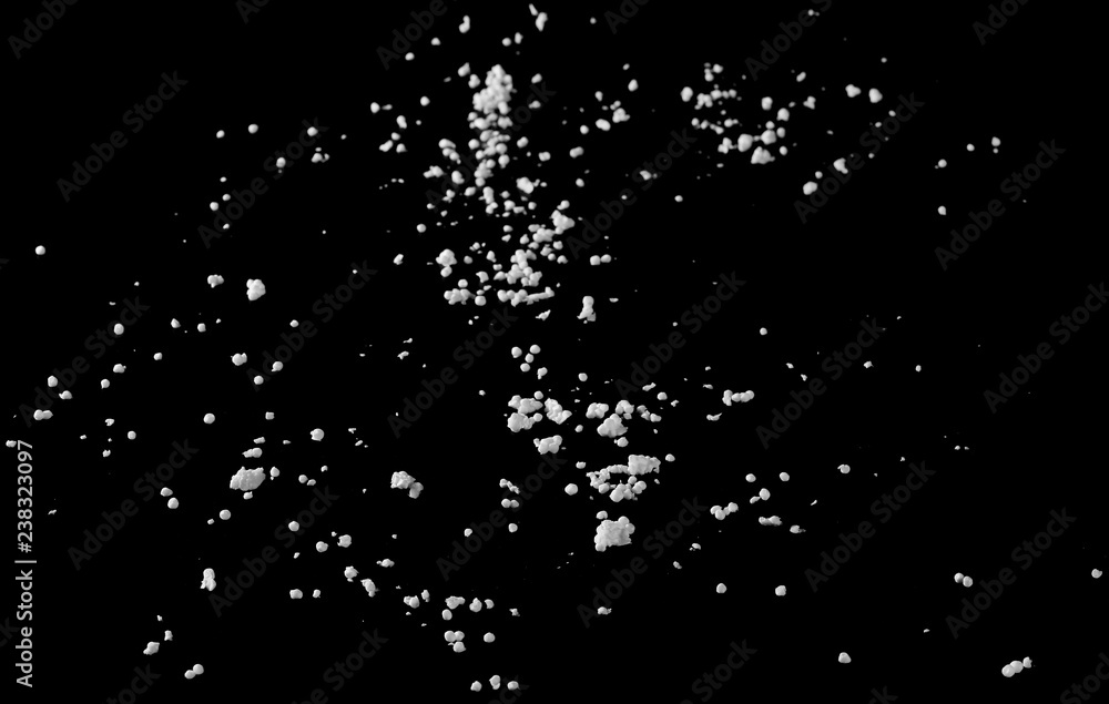 Crumbled styrofoam isolated on black background