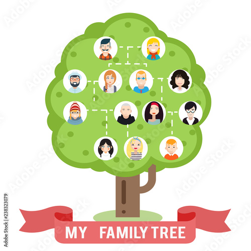 Avatars family tree father mother grandfather grandmother photo picture frames flat design vector illustration