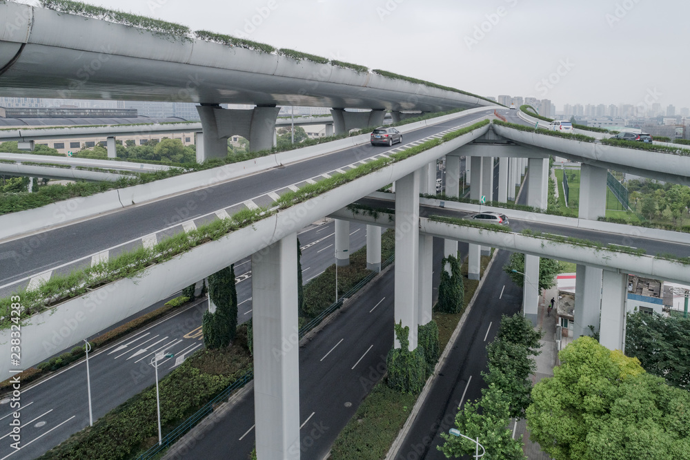 Aerial view of elevated road and overpass in city Aerial view of elevated road and overpass in city
