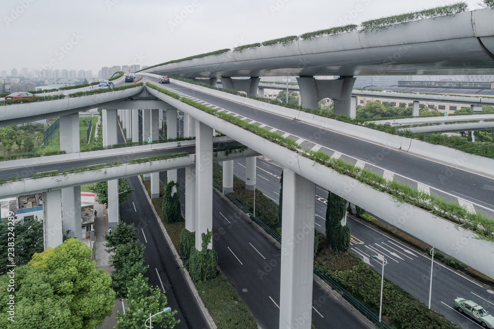 Aerial view of elevated road and overpass in city Aerial view of elevated road and overpass in city