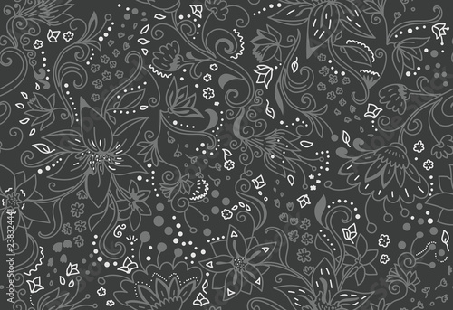 Elegant Ditsy black, gray and white Floral Seamless Pattern Vector lingerie design