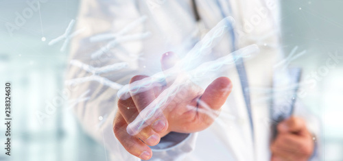 Doctor holding a Group of chromosome with DNA inside isolated on a background 3d rendering