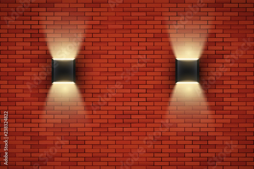 Brick wall room with vintage sconce lamps