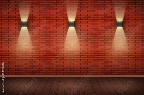 Brick wall room with vintage sconce lamps