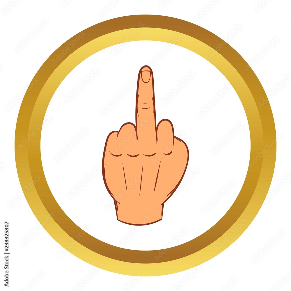 Middle finger hand sign vector icon in golden circle, cartoon style isolated on white background Middle finger hand sign vector icon in golden circle, cartoon style isolated on white background