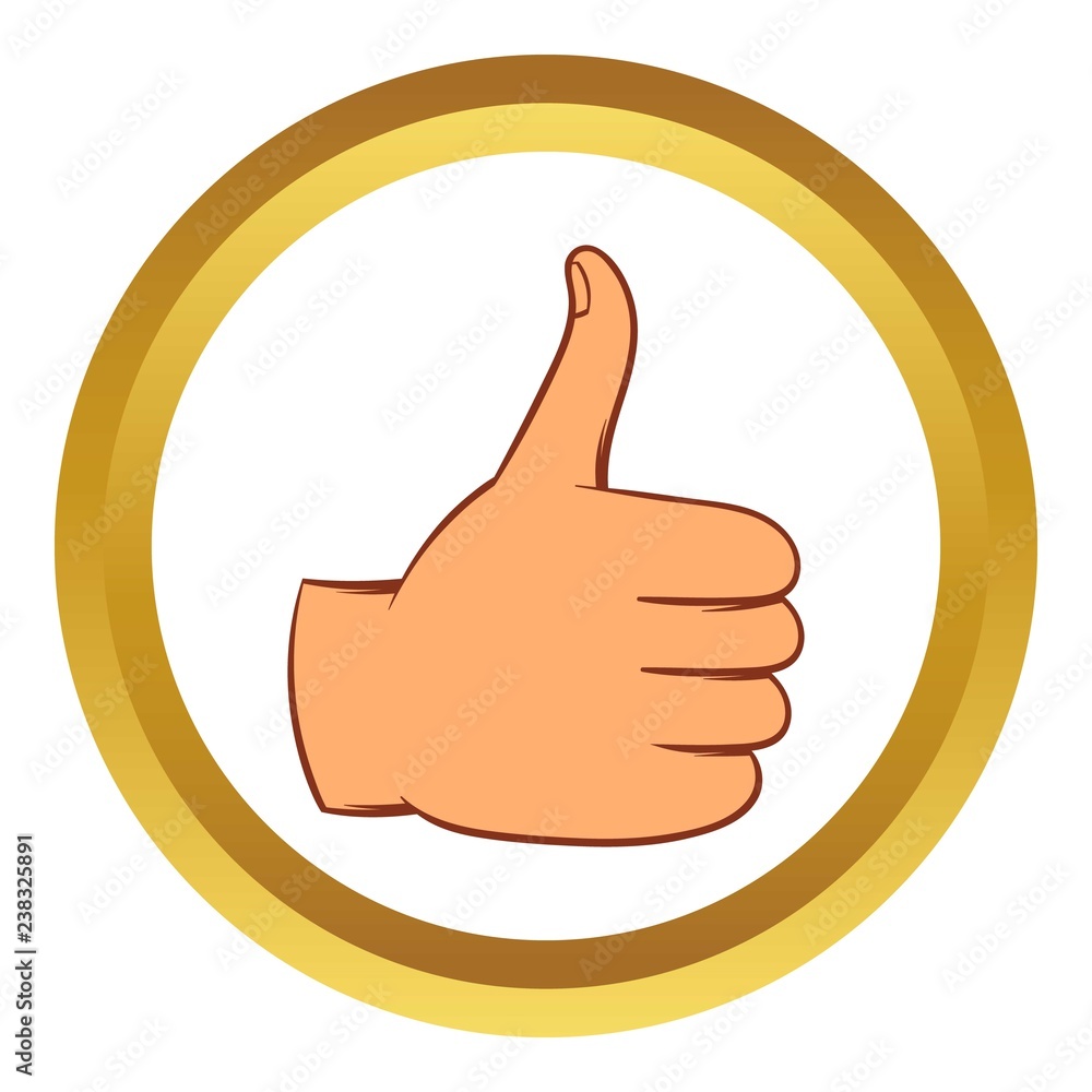 Thumb up gesture vector icon in golden circle, cartoon style isolated on white background Thumb up gesture vector icon in golden circle, cartoon style isolated on white background