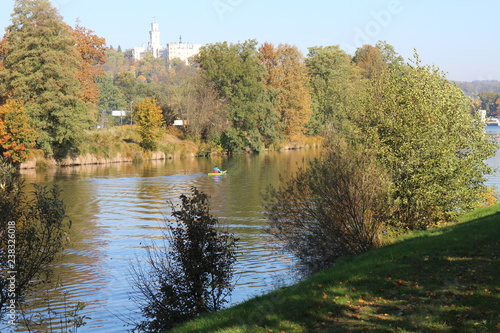 Vltava river with Hluboká nad Vltavou castle, Czech republic 
