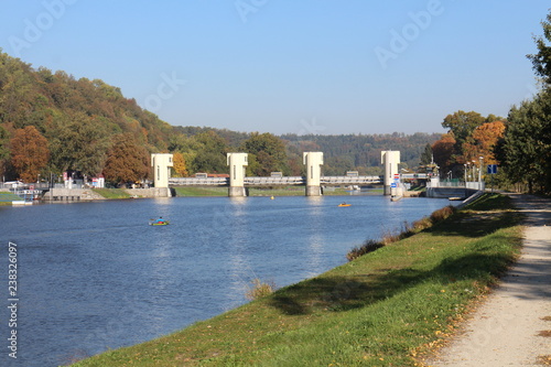 Lock (water navigation) on Vltava river in Hluboká nad Vltavou, Czech republic  © dalajlama