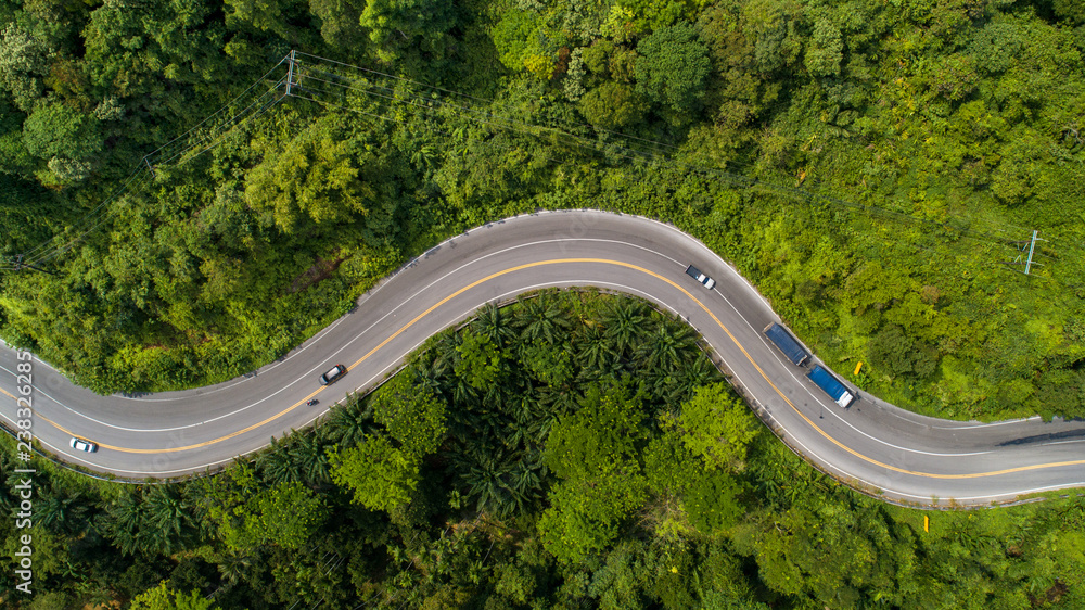 aerial view road curve construction up to mountain Stock Photo | Adobe Stock