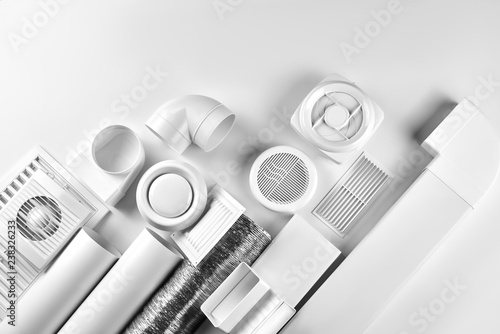Fotografie ventilation system components on white background top view