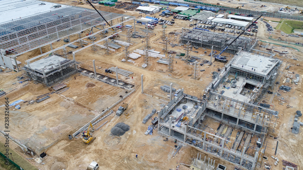 Aerial view of construction site - obrazy, fototapety, plakaty 