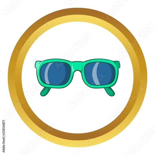 Retro hipster sunglasses vector icon in golden circle, cartoon style isolated on white background