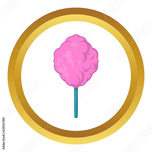 Pink candy floss vector icon in golden circle, cartoon style isolated on white background