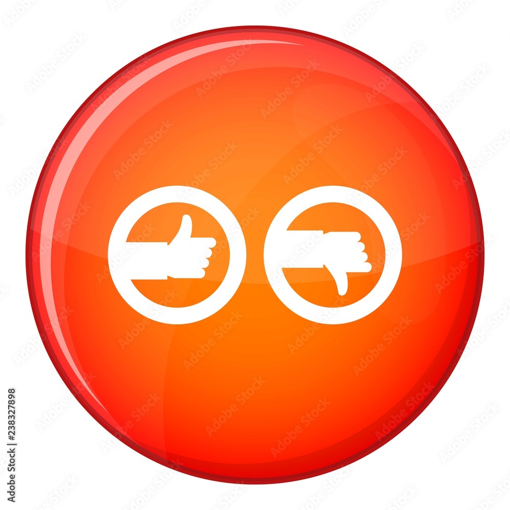 Signs hand up and down icon in red circle isolated on white background vector illustration Signs hand up and down icon in red circle isolated on white background vector illustration
