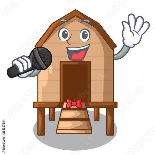 Singing chicken in a on charater coop