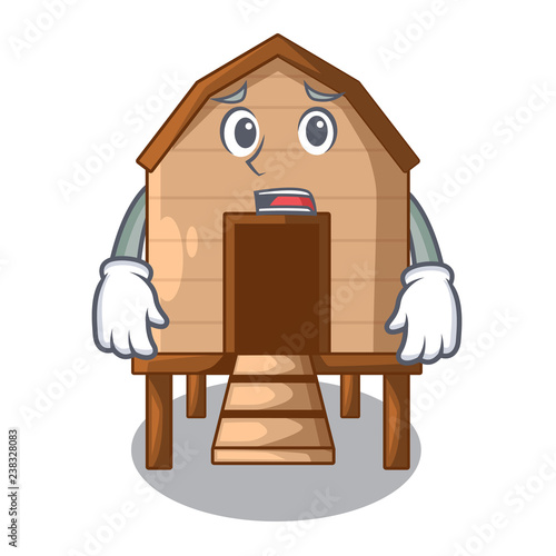 Afraid chicken in a on charater coop